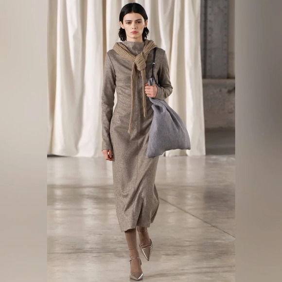 ZARA BOUCLÉ WOOL DRESS Ivory - Picture 4 of 16